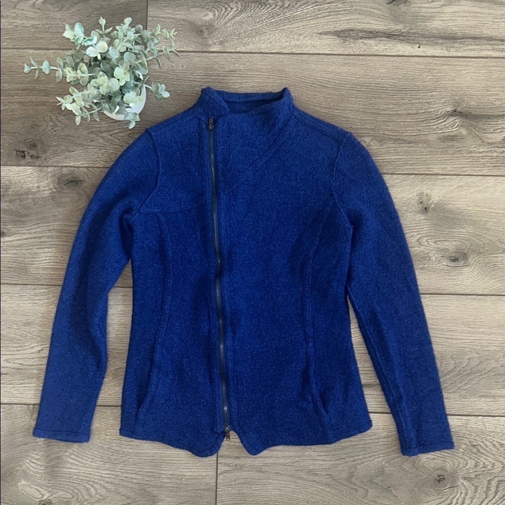 EILEEN FISHER 100% Blue Merino Wool Blue Zip-Up Jacket